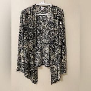 YVOS boho cardigan womens medium paisley open front long line career modest